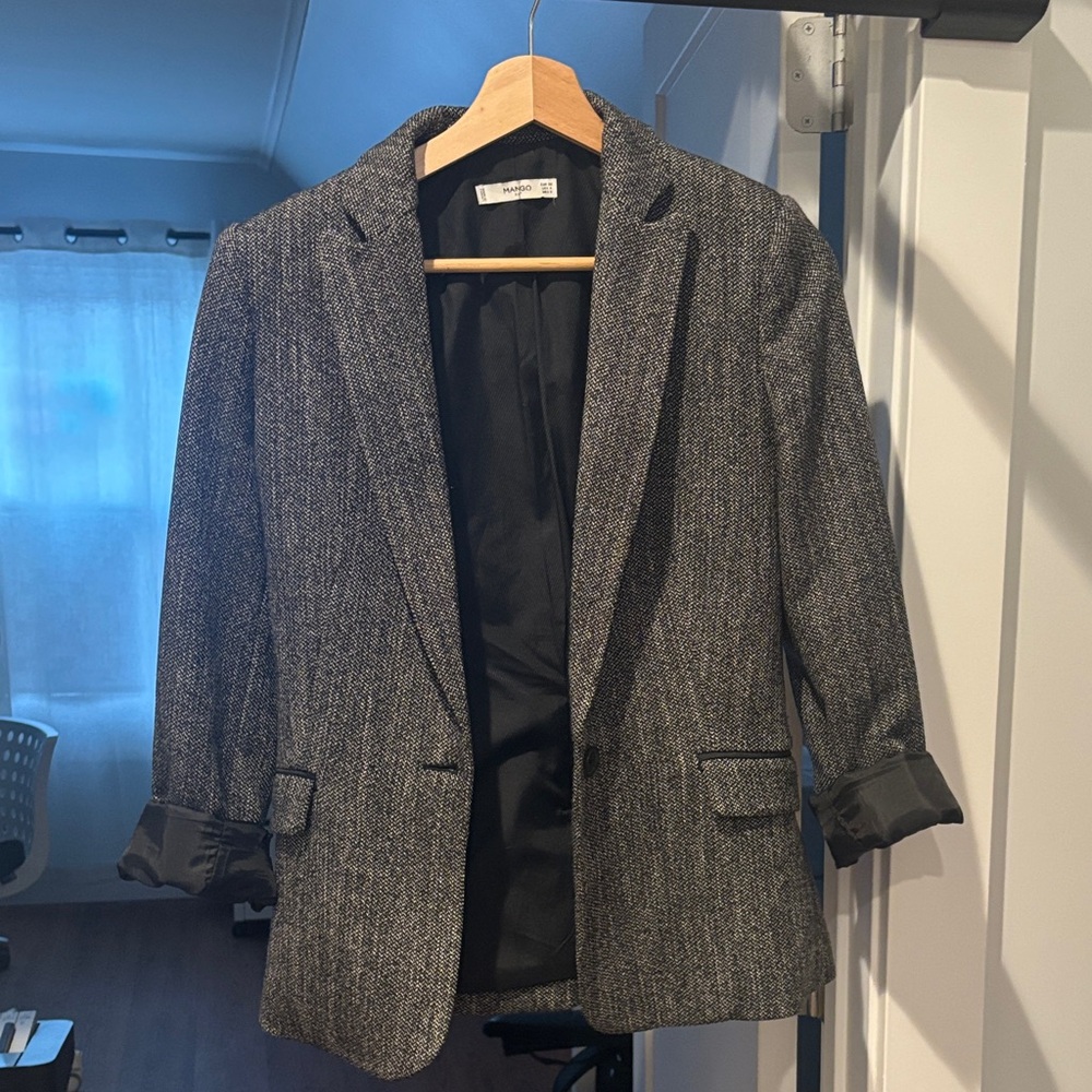 Mango Black and White Tweed Blazer